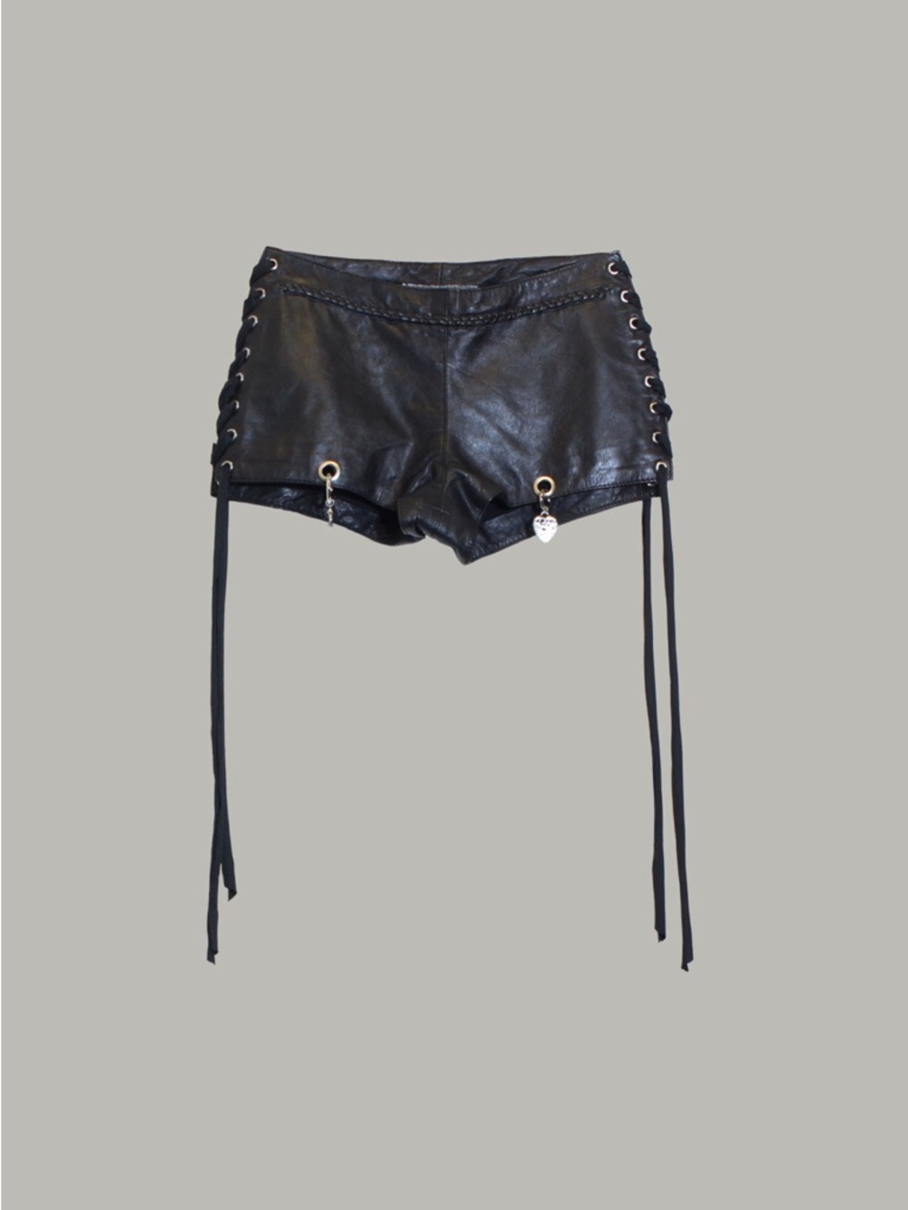 Black Leather Lace-Up Women's Biker Shorts